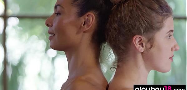 Hot busty MILF Daniella Smith and flexible blonde teen preferring nude yoga